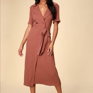 Rhythm Rusty Rose Short Sleeve Wrap Midi Dress
